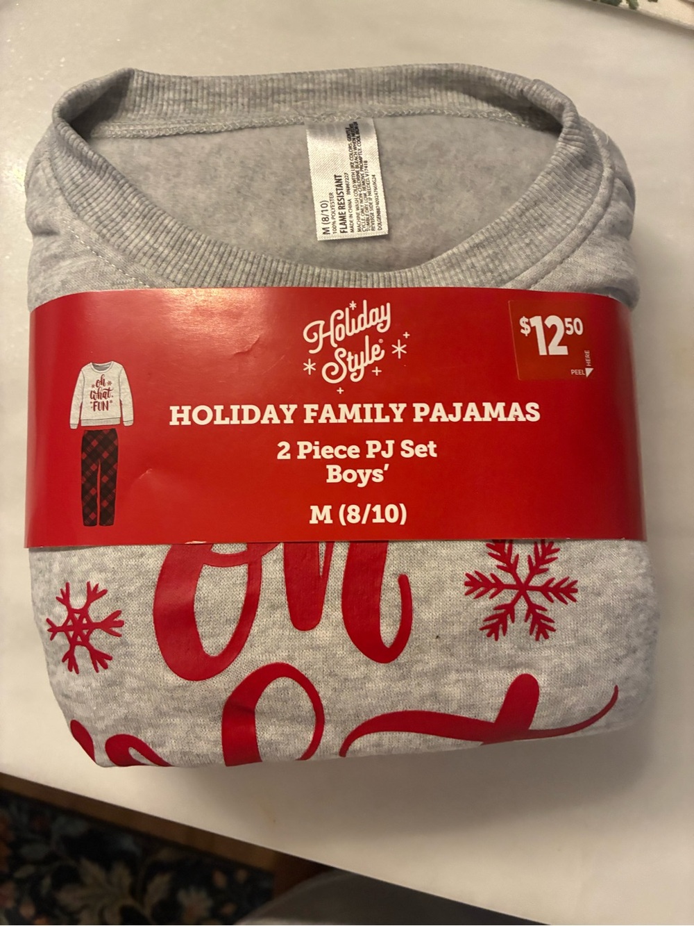 Boys' Gray and Red Holiday Family Pajamas - 2 Piece PJ Set medium
